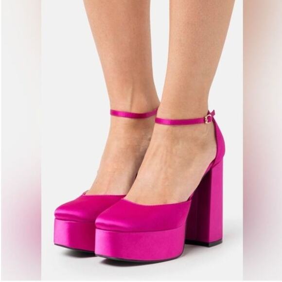 Madden Girl Shoes - Madden Girl Magenta Pink Satin Dion Platform High Heel Pump